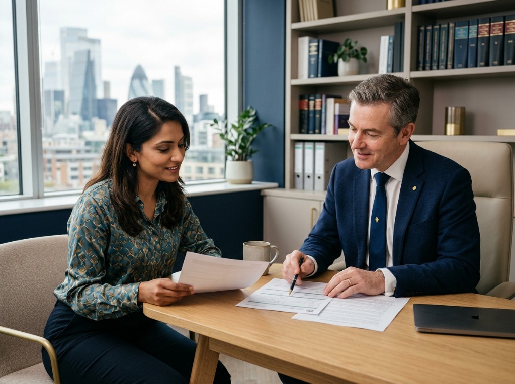 SN Law Chambers consultation — advisers reviewing documents together in a modern office